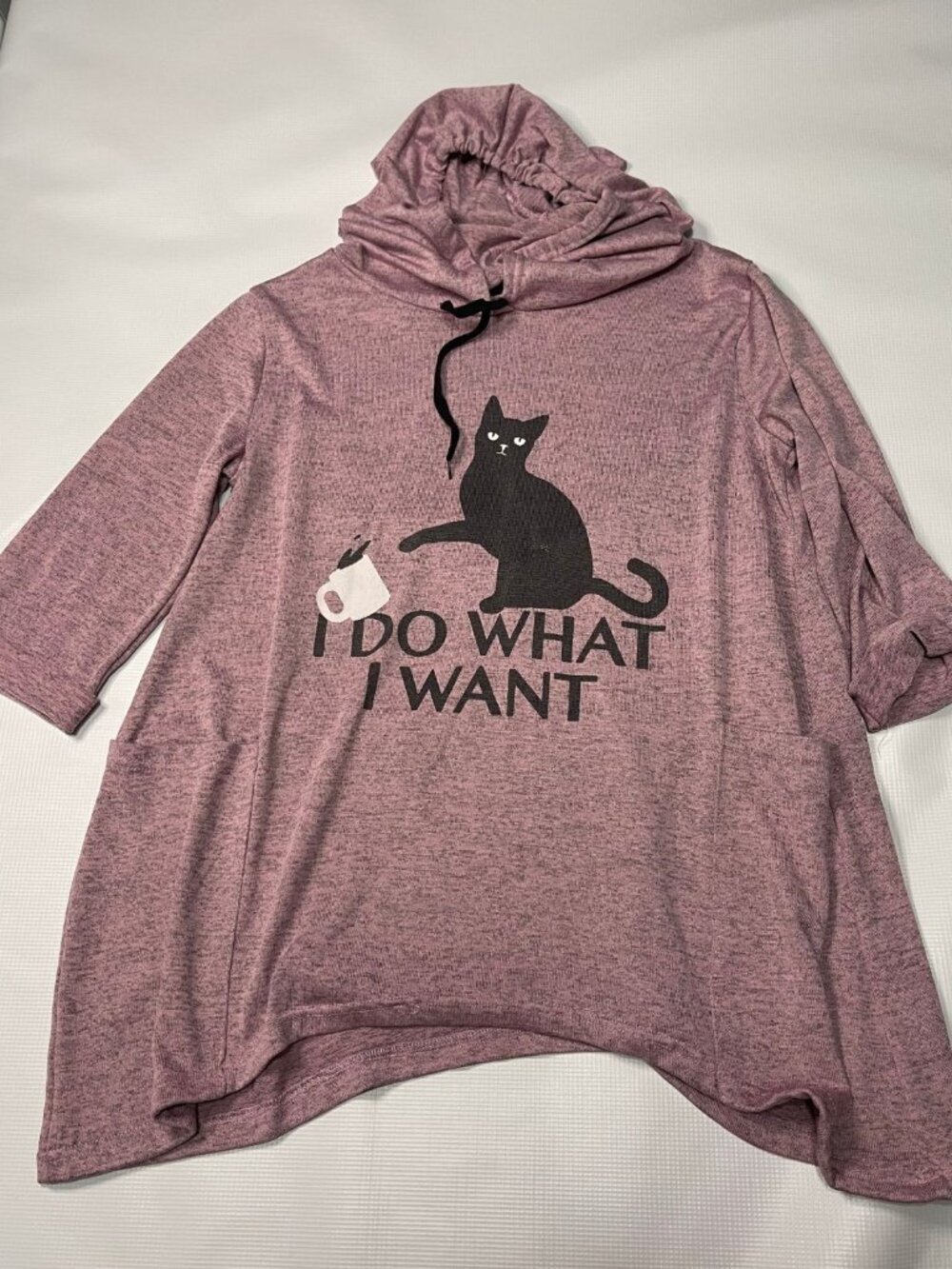 Funny Cat Graphic Lightweight Hoodie, Mauve Heather, "I Do What I Want", Cat-Ear